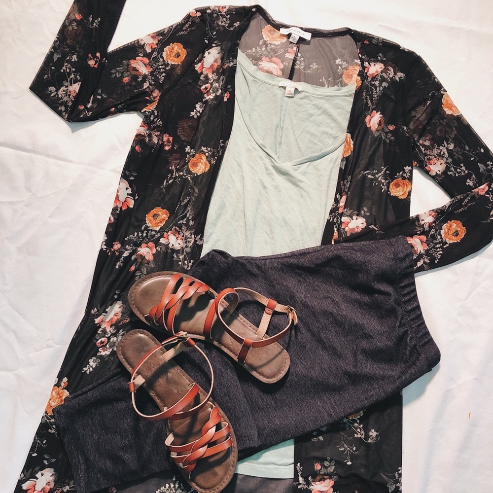 Sheer Floral Black Kimono